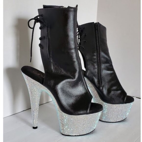 Pleaser Bejeweled-1018DM Open-Toe Rhinestone Platform & Heel Bootie Shoe Size 7 - Picture 1 of 13